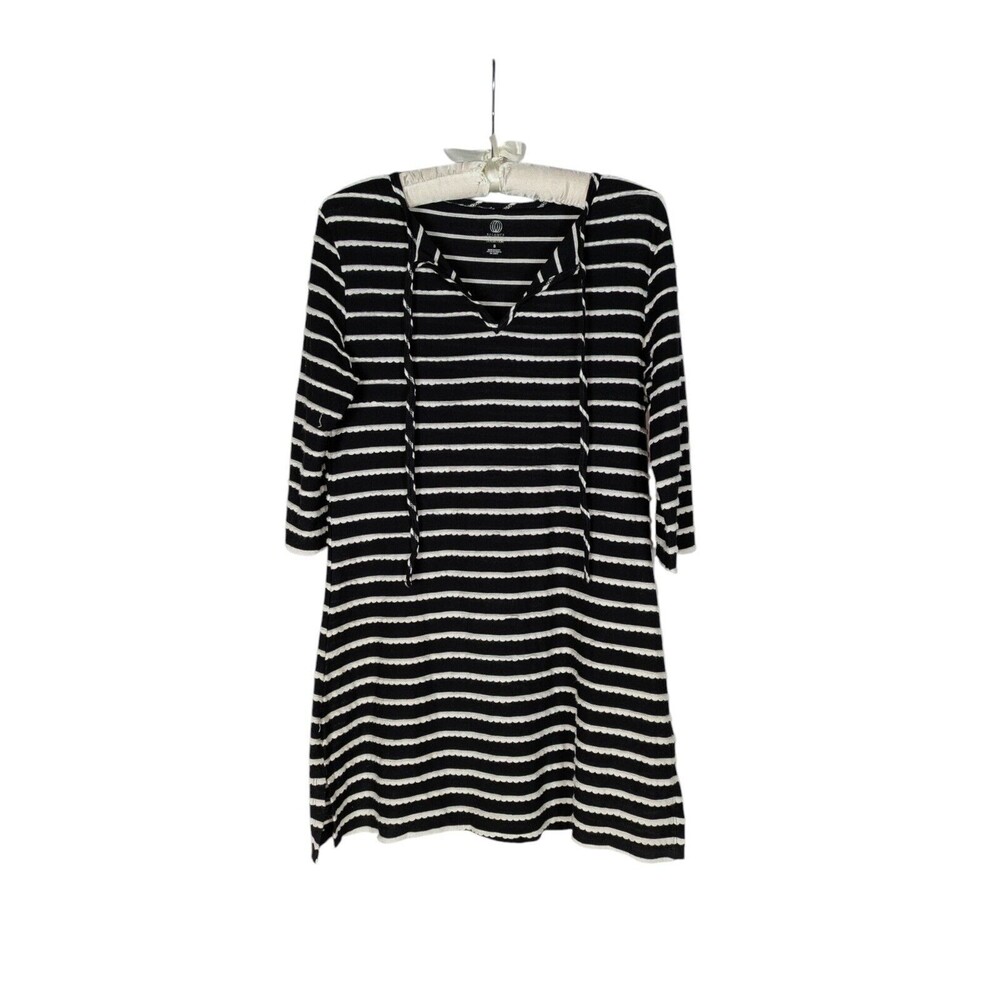 Balance Collection Cover Up S Women's Black Striped Tie Neck 3/4 Sleeve Swim